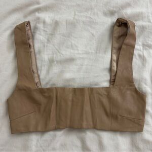 Meshki Mahla Faux Leather Crop Top - Camel, XS